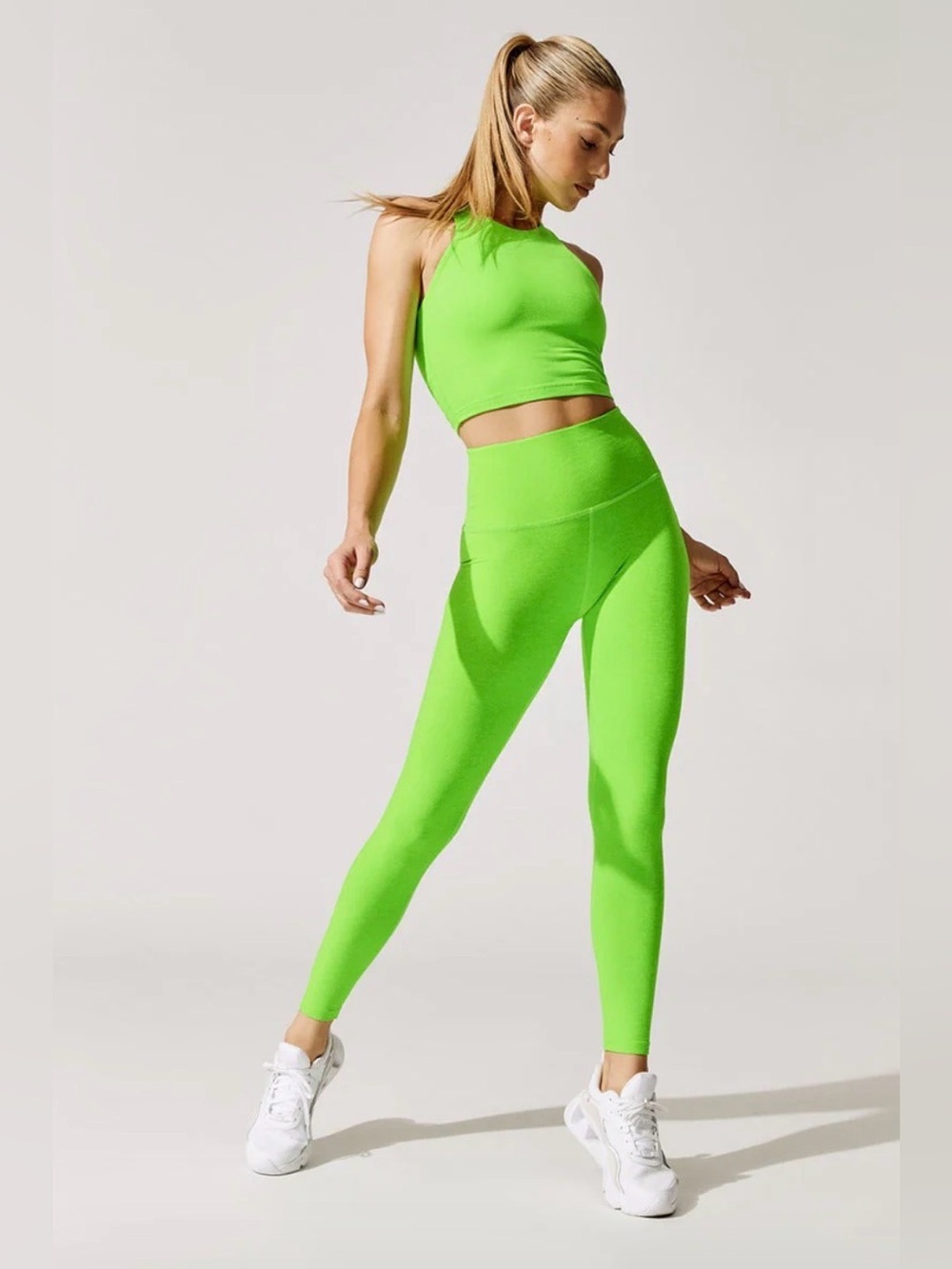 Beyond Yoga Spacedye Tank/Legging 2-Piece Set Limeade Heather Neon Green XS $173